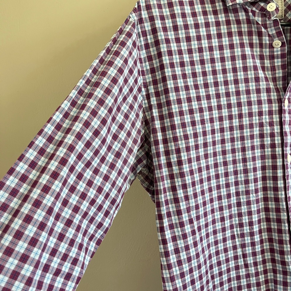 Billy Reid Button Up Plaid Shirt Lightweight Blue Purple Size Medium - Picture 3 of 5